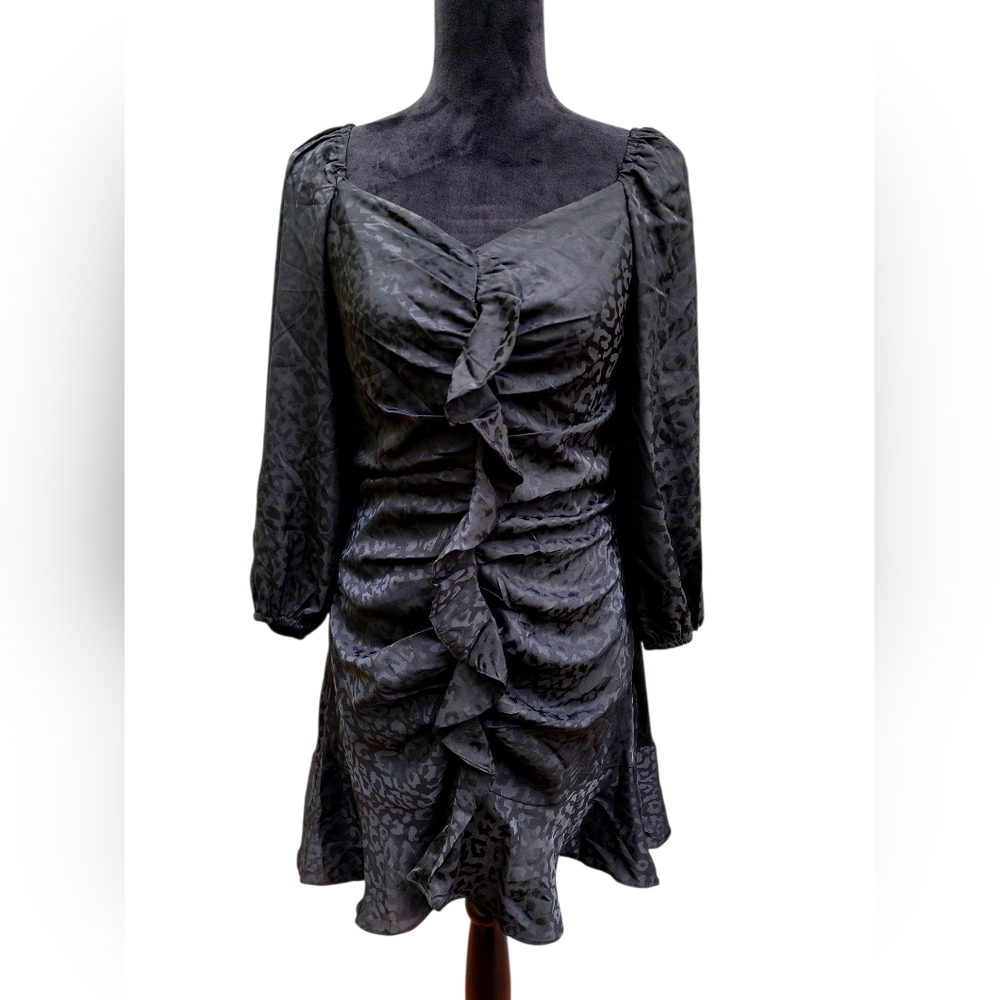Black Satin Ruffled Midi Dress